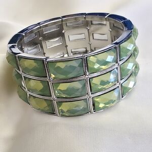 Green Chroma Silvertone Wide Stretch Bracelet